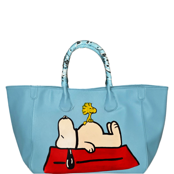 Everyday Vegan Leather Tote - Hand Painted Snoopy House