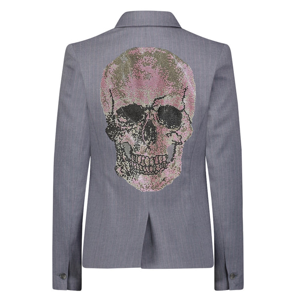 Pink Skull Pinstripe Blazer - Grey SAMPLE SALE