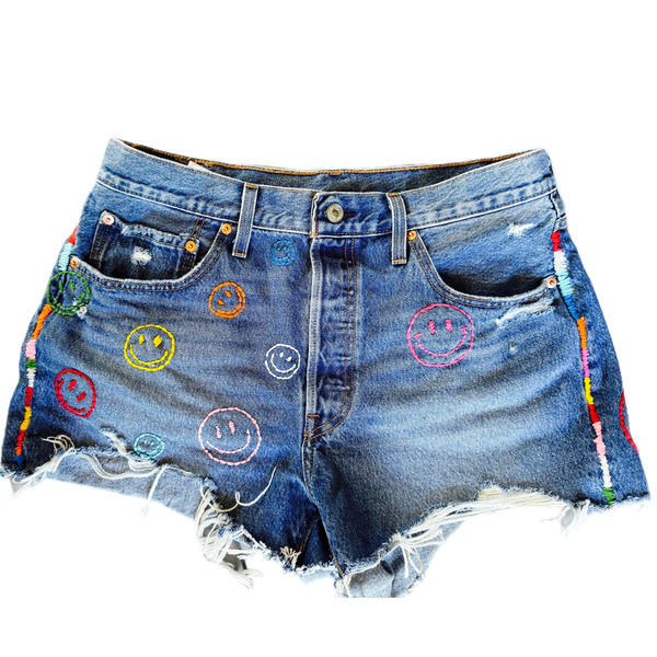Denim Hand Embroidered Smile Multi Colors Shorts - Levi’s 501