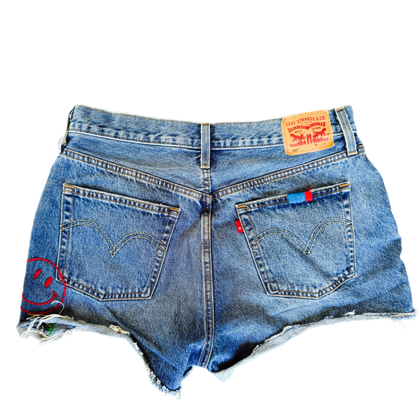 Denim Hand Embroidered Smile Multi Colors Shorts - Levi’s 501
