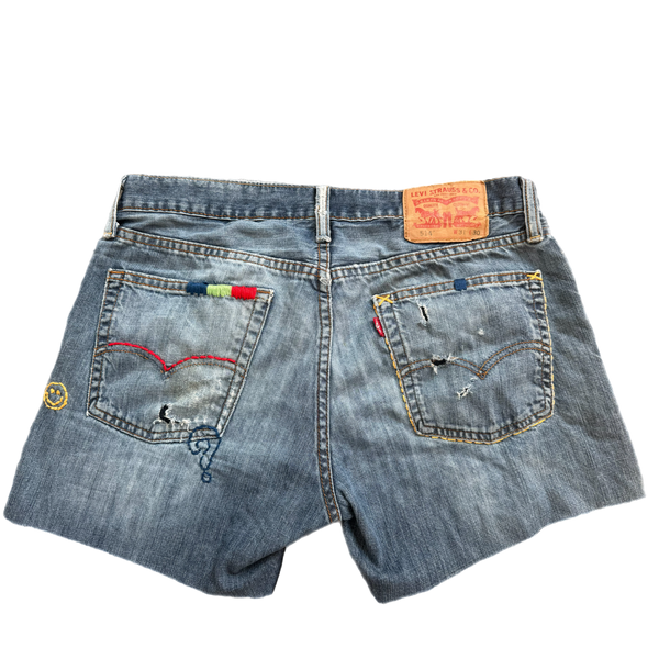Denim Hand Embroidered Multi designs Shorts