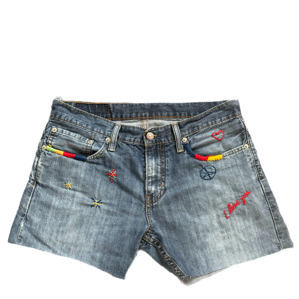Denim Hand Embroidered Multi designs Shorts