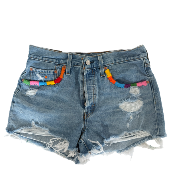 Denim Hand Embroidered Pockets Brights Shorts - Levi’s 501