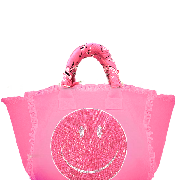 Pink Crystal Smile Canvas Fringe Bag