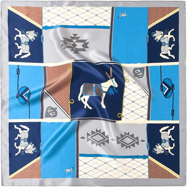 Drawstring Chain Blue Horse Equestrian Chain Silk Pouch