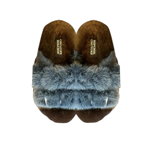 Mink Slide Sandals Shoes - Denim 'n' Brown