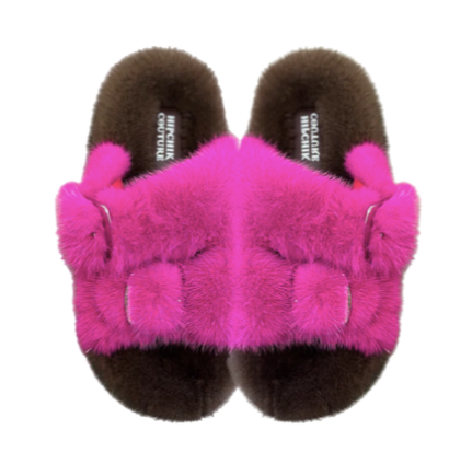 Mink Slide Sandals Shoes - Brown 'n' Fuschia