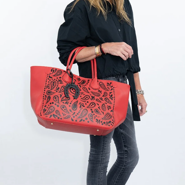 Everyday Vegan Leather Tote - Hand Painted Bandana Print
