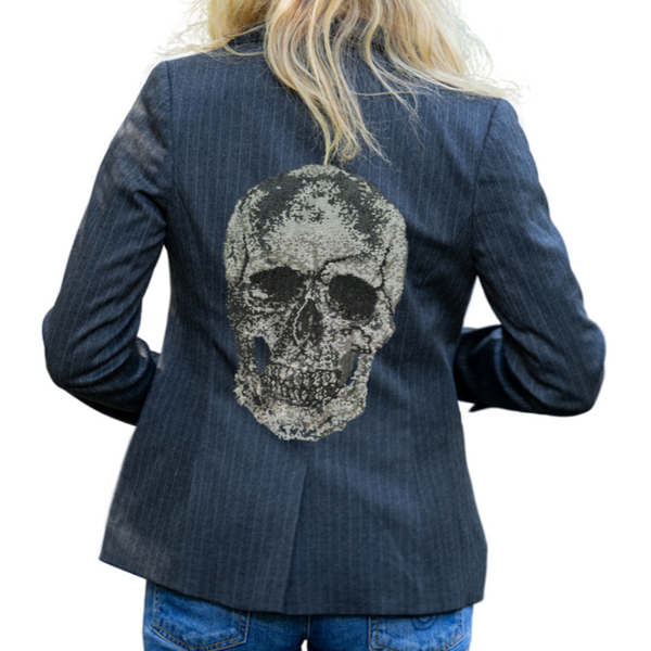 Skull Pinstripe Blazer - Charcoal
