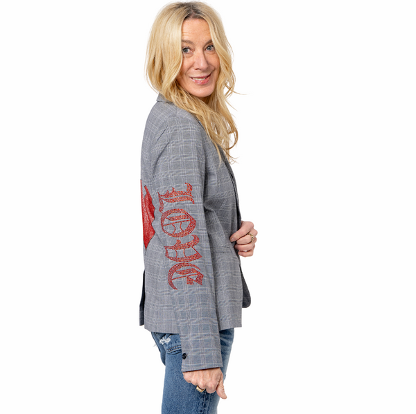 Red Heart Blazer- Black Plaid