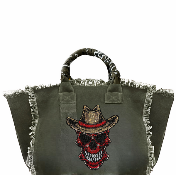 Cowboy Skull Fringe Canvas Bag SAMPLE SALE