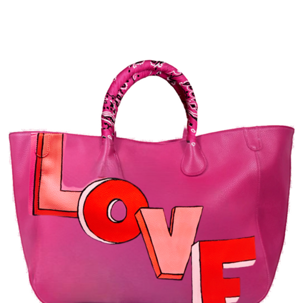 Everyday Vegan Leather Tote - Hand Painted LOVE