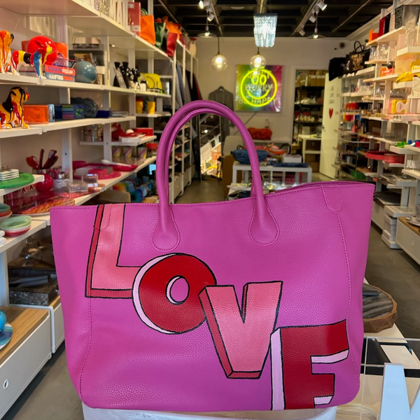 Everyday Vegan Leather Tote - Hand Painted LOVE