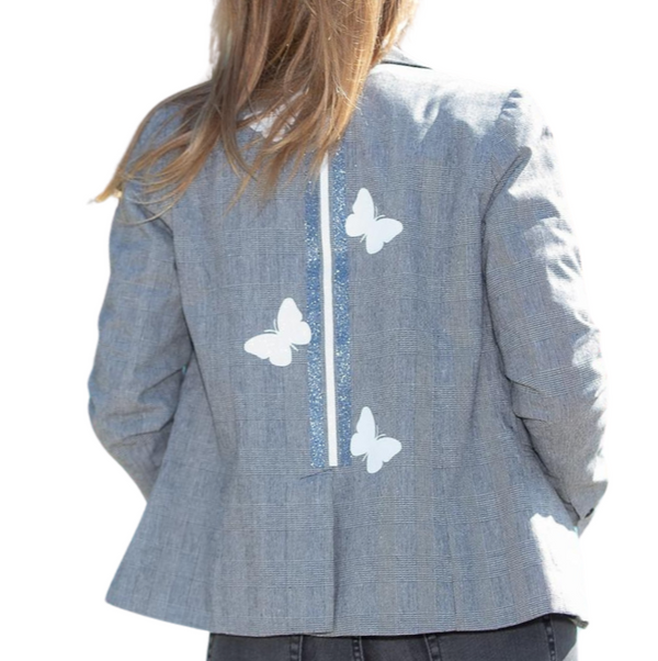 Butterflies Stripes Blazer - Black Plaid