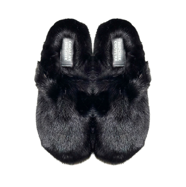 Mink Slides Clogs Shoes - Black