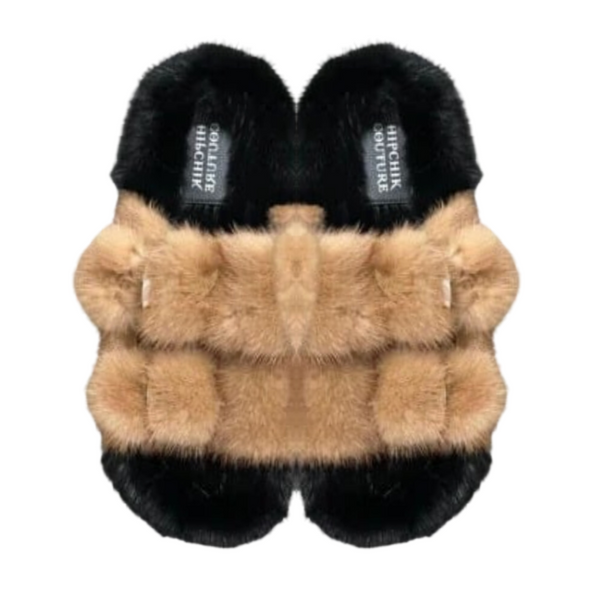 Mink Slide Sandals Shoes - Natural 'n' Black