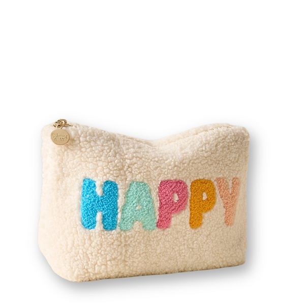 Cream Teddy Pouch - Happy