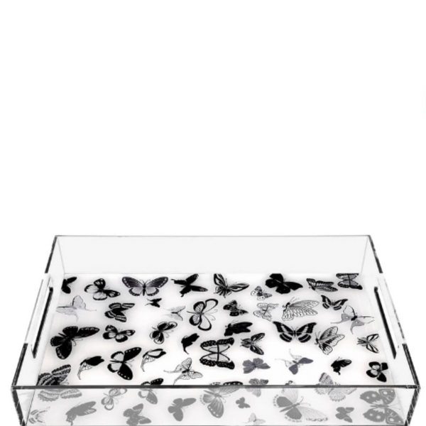 White Butterflies Acrylic Lucite Tray