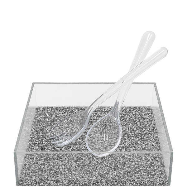 Acrylic Square Salad Bowl Silver Glitter