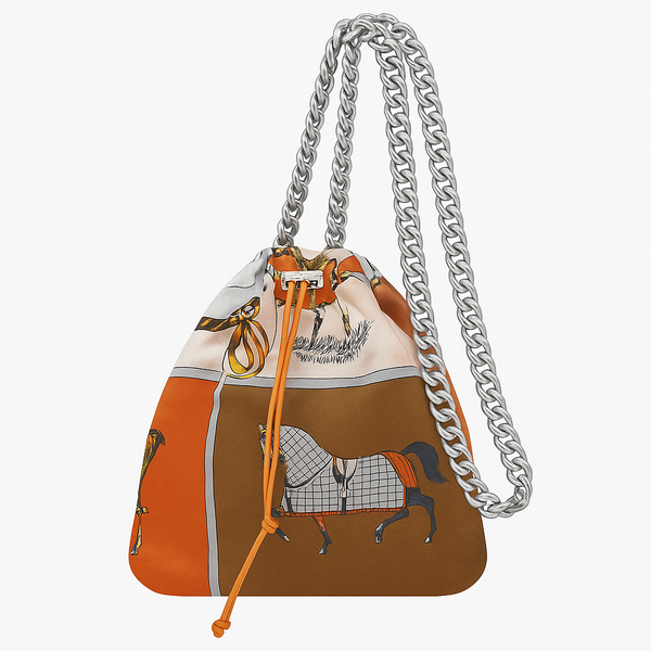 Drawstring Chain Equestrian Horses Stripes Silk Pouch