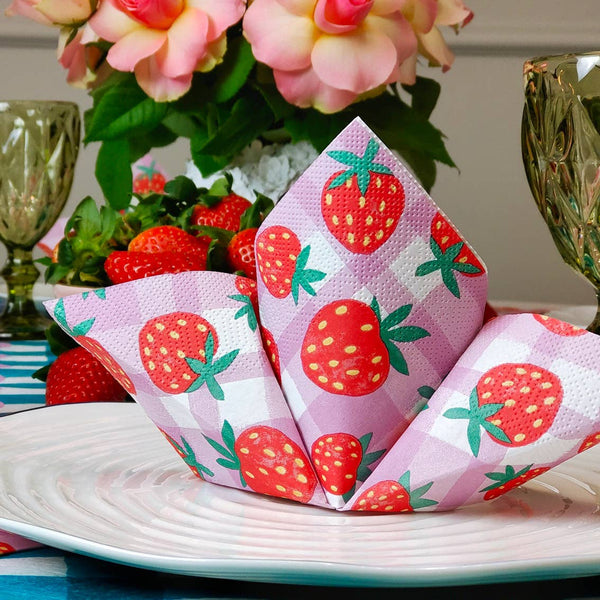 Strawberry Gingham Paper Napkins | 20 Pack | Summer Party |