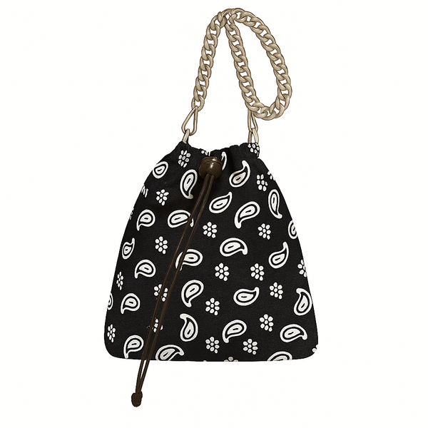 Paisley Black Chain Silk Like Pouch