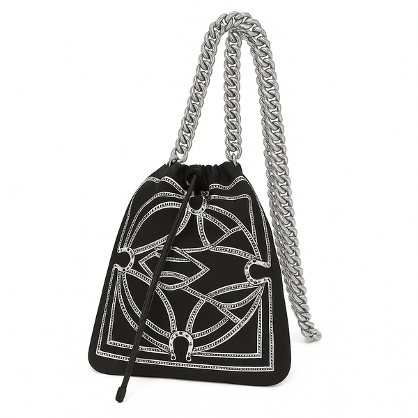 Drawstring Chain Black Silk Pouch