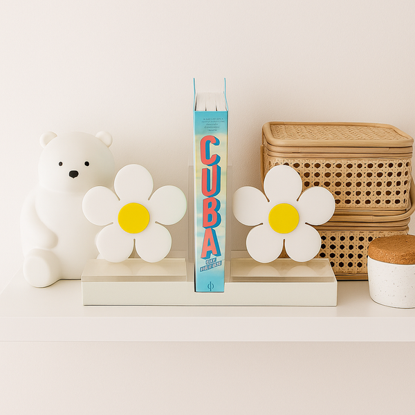 Acrylic White Daisies Bookends