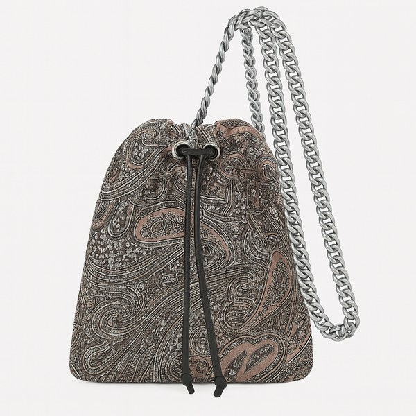 Drawstring Chain Paisley Silk Like Pouch Sample Sale