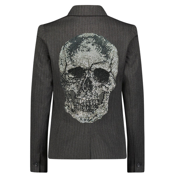 Skull Pinstripe Blazer - Charcoal