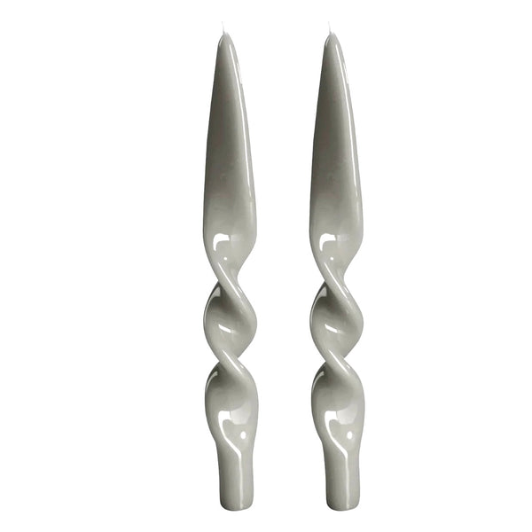 Lacquered Twist Pearl Grey Candles - Set of 2