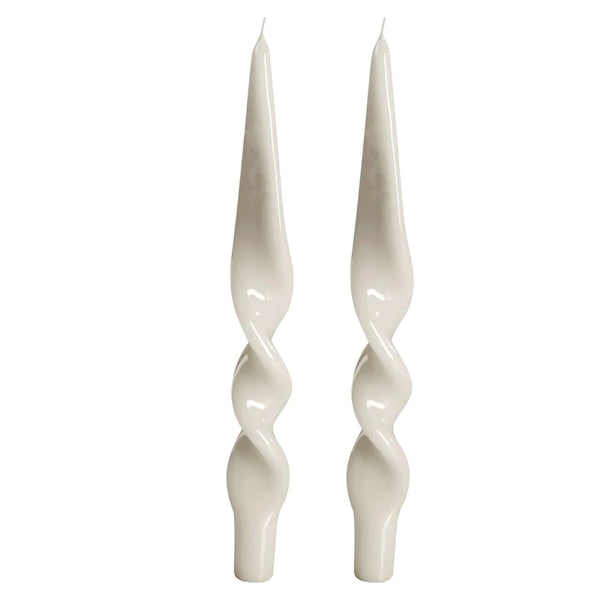 Lacquered Twist White Candles - Set of 2