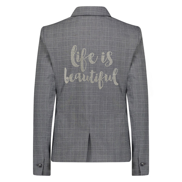 Life Is Script Blazer - Black Plaid
