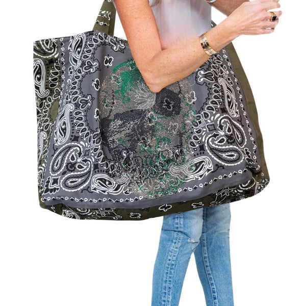 Skull Reversible Bandana Shopper Tote