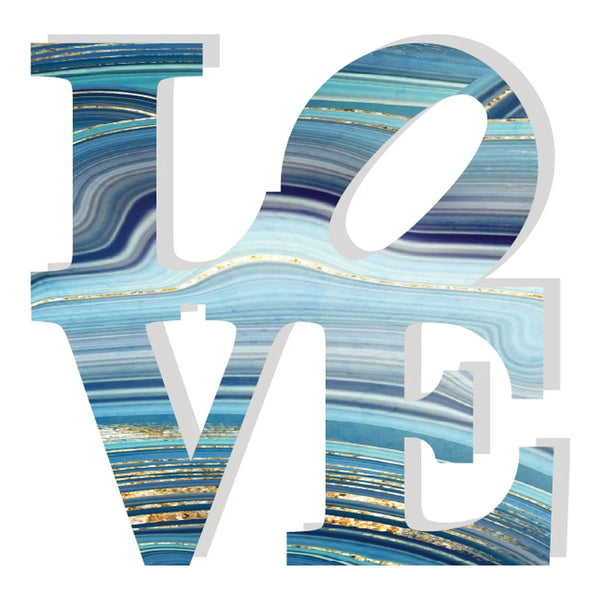 Love Acrylic Object Designer Shelf Decor Blues in Blue Agate Slice