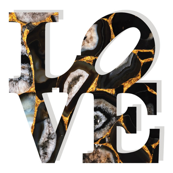 Love Acrylic Object Designer Shelf Decor Black Gold in Black Agate