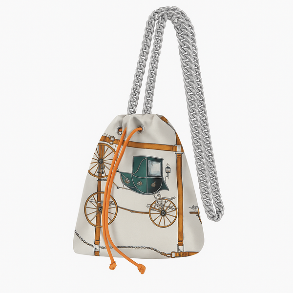 Drawstring Chain Patchwork Horses Silk Pouch
