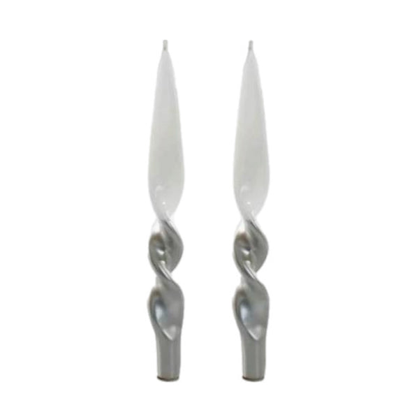 Lacquered Twist White/ Silver Candles - Set of 2
