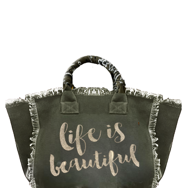 Life Is Beautiful Fringe Canvas Bag
