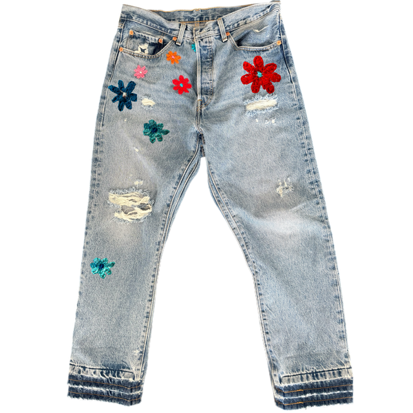 Custom Flowers Embroidered Jeans – Made from Your Own Pair