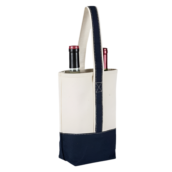 Double Bottle Canvas Wine Gift Host Bag: Navy