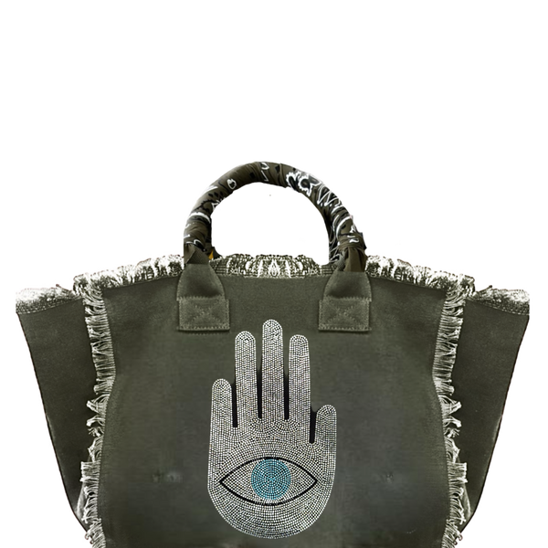 Hamsa Hand  Fringe Canvas Bag
