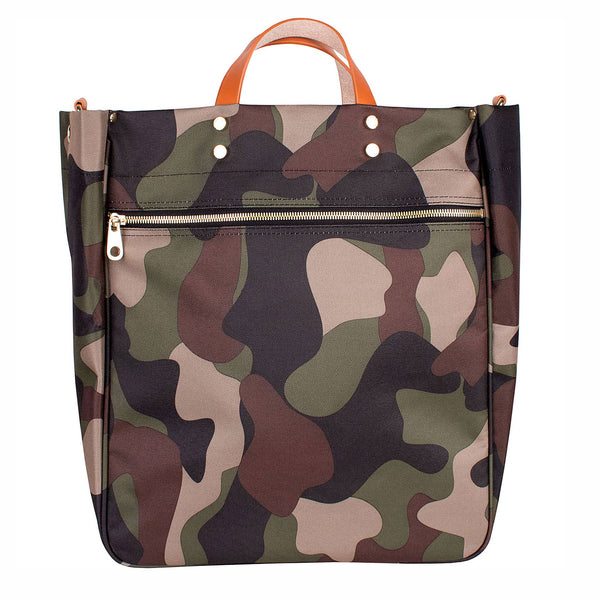 Camo Nylon Tote with Leather Accents