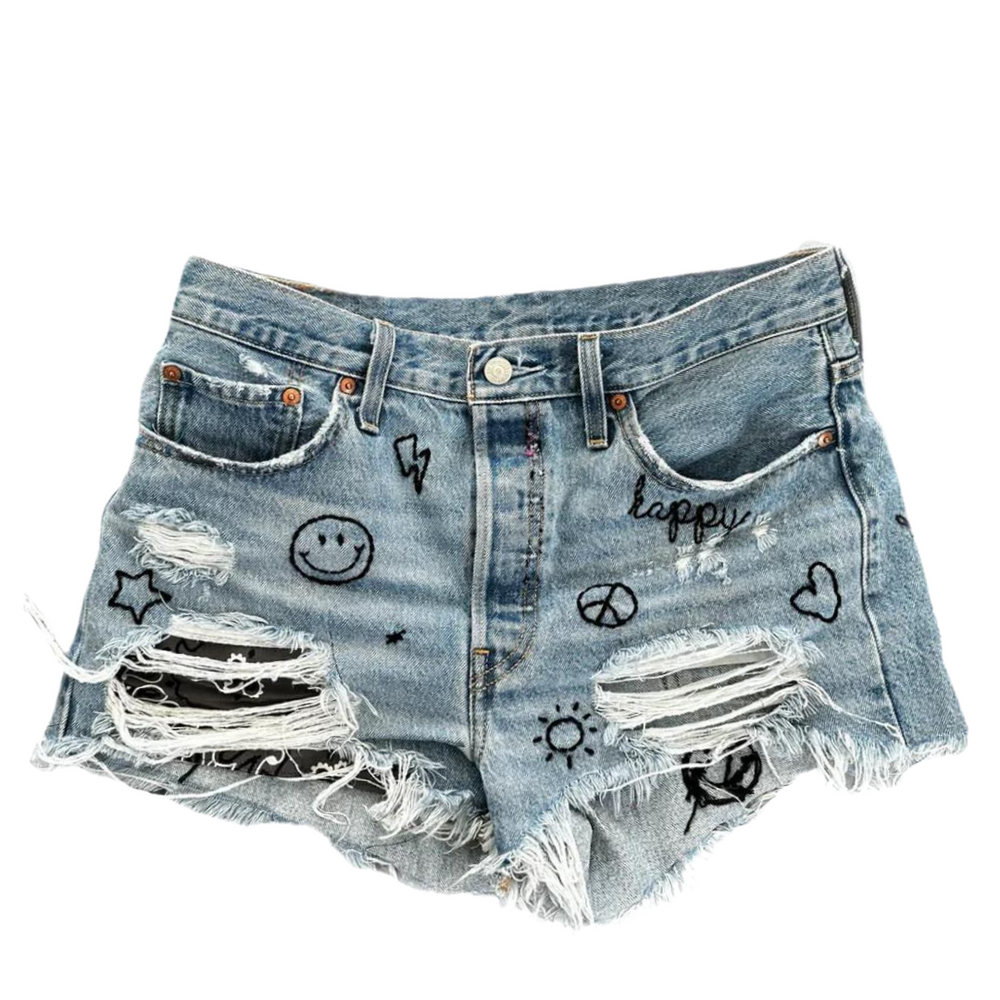 Denim Hand Embroidered Shorts Levi s 501 Hipchik