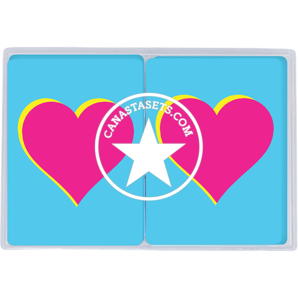 Cards-plastic PVC playing cards Pink heart on blue background