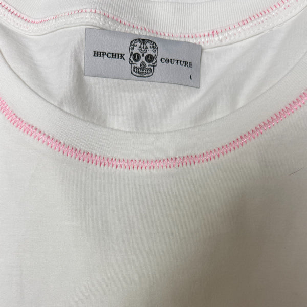 Love Embroidered Neck White Tee SAMPLE SALE