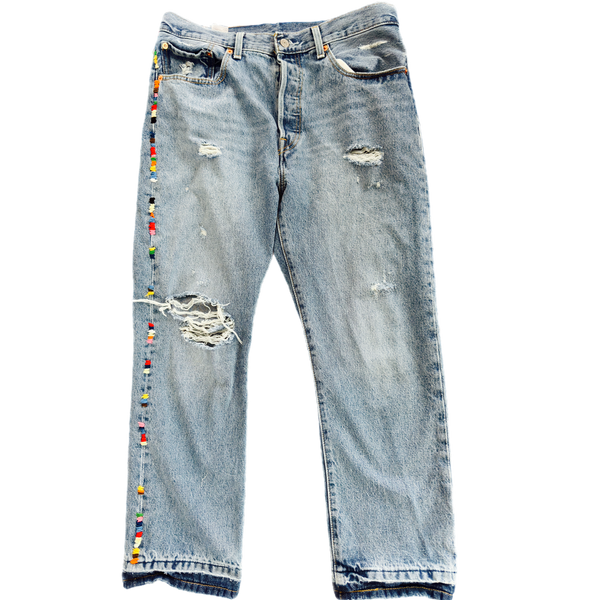 Side Hand Embroidered Detail Vintage Jeans