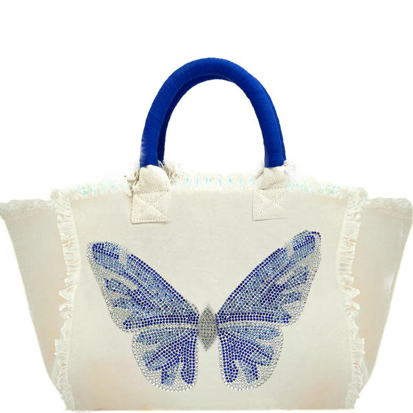 Blue Butterfly Fringe Canvas Bag