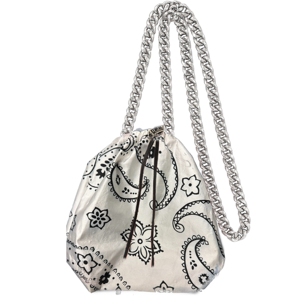 Drawstring Chain White Silk Like Pouch