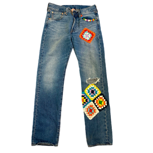 Crochet Hand Embroidered Detail Vintage Jeans SAMPLE SALE